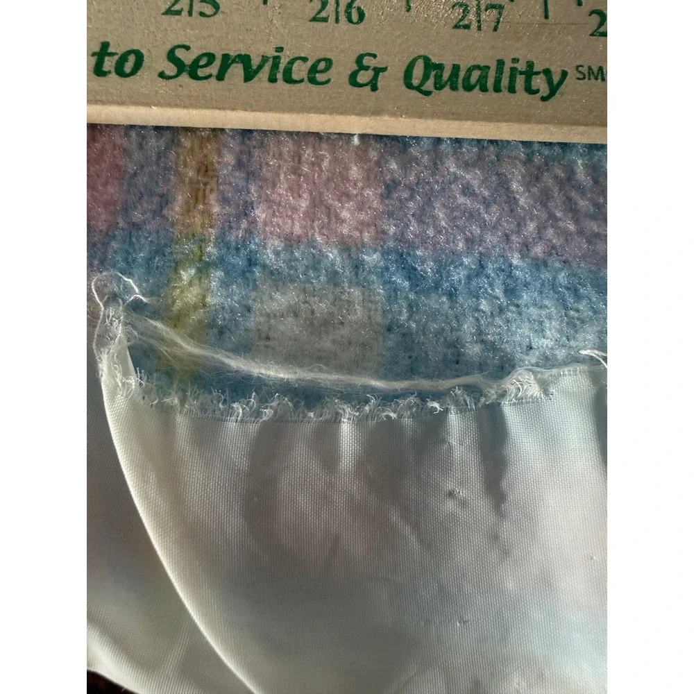 Vintage Pastel Plaid Baby Blanket Satin Trim Blue Pink Yellow 36x45
